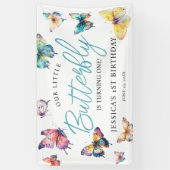 Mooie Butterfly Waterverf Girl's Birthday Spandoek (Verticaal)