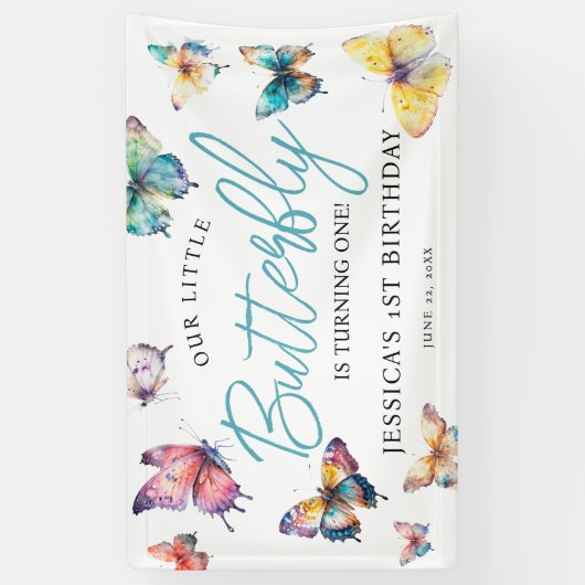 Mooie Butterfly Waterverf Girl's Birthday Spandoek (Verticaal)