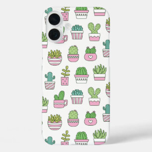 Mooie Cacti Vetplanten Planten Doodles Patroon iPhone 16 Plus Hoesje