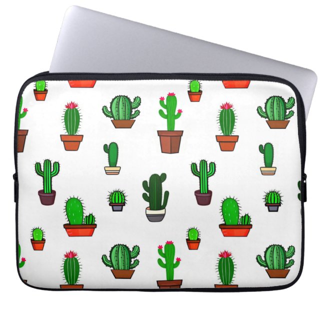 Mooie Cactus illustraties Patroon Wit Laptop Sleeve (Voorkant)