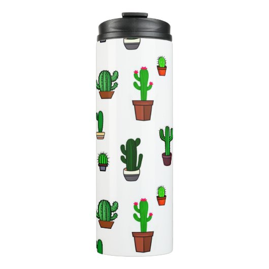 Mooie Cactus illustraties Patroon Wit Thermosbeker (Voorkant)