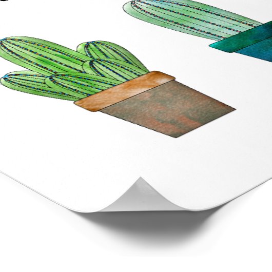 Mooie cactus met drie cactus tekeningen poster (Hoek)