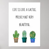 Mooie cactus met drie cactus tekeningen poster (Voorkant)