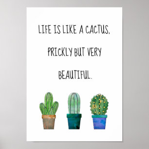 Mooie cactus met drie cactus tekeningen poster