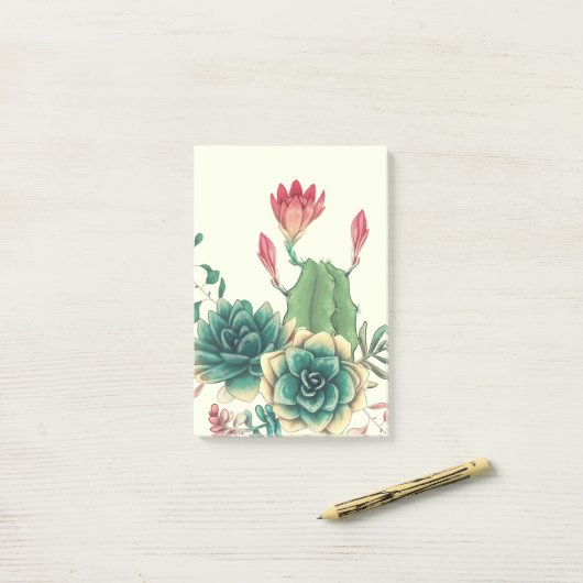 Mooie cactus met ventilator post-it® notes (Op bureau)