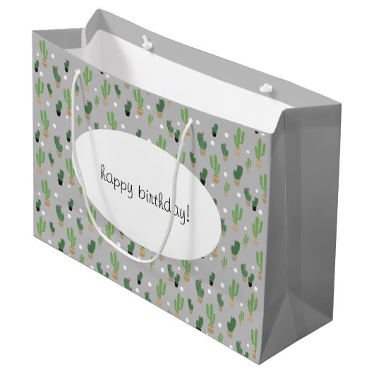 Mooie Cactus Patroon Met Initiaal Groot Cadeauzakje (Voorkant Gekanteld)