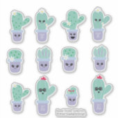 Mooie Cactus Pot Paarse Groene Set Sticker (Voorkant)