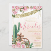 Mooie Cactus Roos Western Charro Quinceanera Kaart (Voorkant)