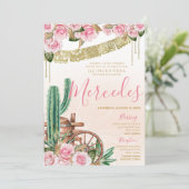 Mooie Cactus Roos Western Charro Quinceanera Kaart (Staand voorkant)