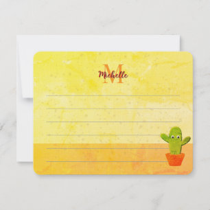 Mooie Cactus Tekening Aangepaste Gelinieerde Monog Notitiekaartje