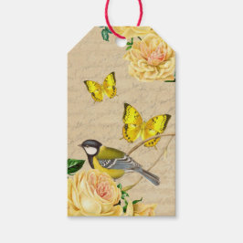 Mooie  cadeau labels met vogel en rozen cadeaulabel