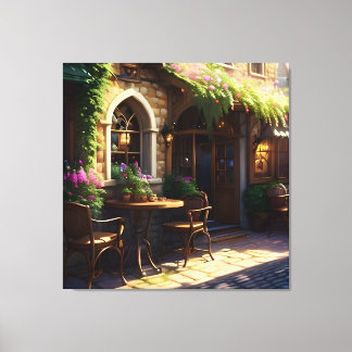 Mooie Cafe Street Canvas Afdruk