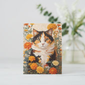 Mooie Calico kat met goudsbloem bloemen Briefkaart (Staand voorkant)