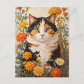 Mooie Calico kat met goudsbloem bloemen Briefkaart (Voorkant)