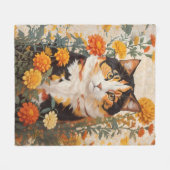 Mooie Calico kat met goudsbloem bloemen Fleece Deken (Voorkant (Horizontaal))
