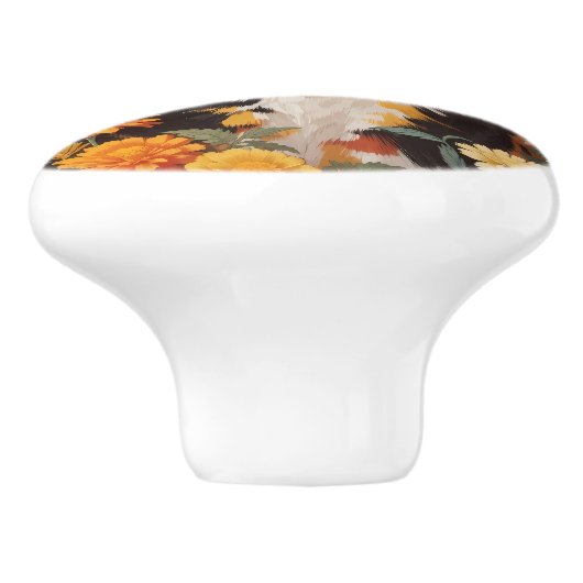 Mooie Calico kat met goudsbloem bloemen Keramische Knop (Zijkant)