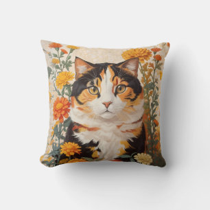 Mooie Calico kat met goudsbloem bloemen Kussen