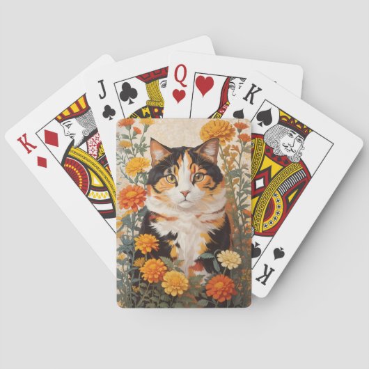 Mooie Calico kat met goudsbloem bloemen Pokerkaarten (Achterkant)