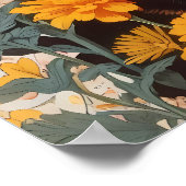 Mooie Calico kat met goudsbloem bloemen Poster (Hoek)