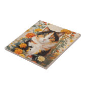 Mooie Calico kat met goudsbloem bloemen Tegeltje (Zijkant)