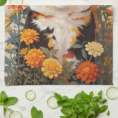 Mooie Calico kat met goudsbloem bloemen Theedoek (Gevouwen)