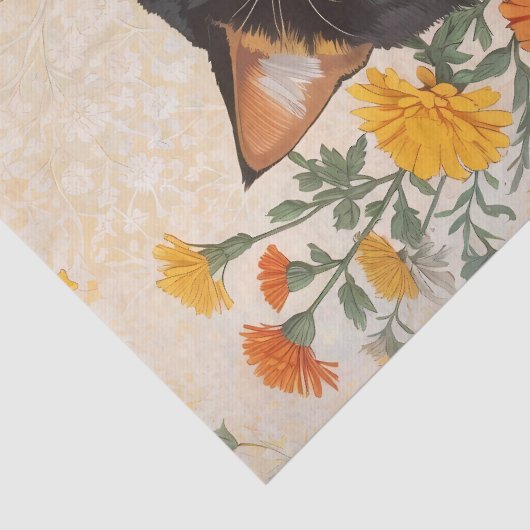 Mooie Calico kat met goudsbloem bloemen Tissuepapier (Detail)