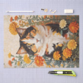 Mooie Calico kat met goudsbloem bloemen Tissuepapier (Craft)