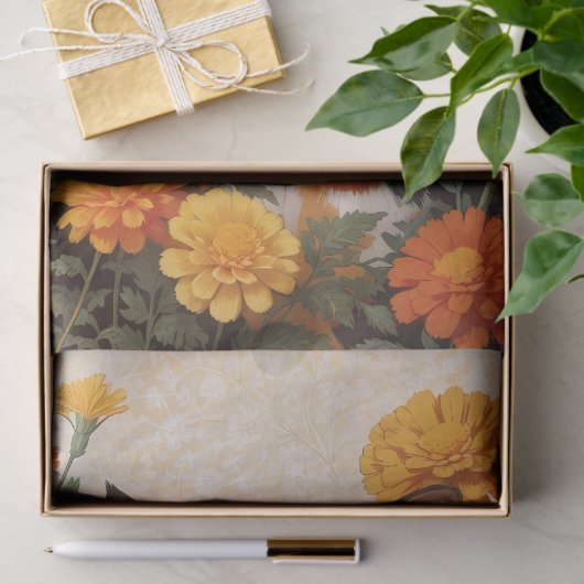 Mooie Calico kat met goudsbloem bloemen Tissuepapier (Geschenk)