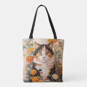 Mooie Calico kat met goudsbloem bloemen Tote Bag (Achterkant)