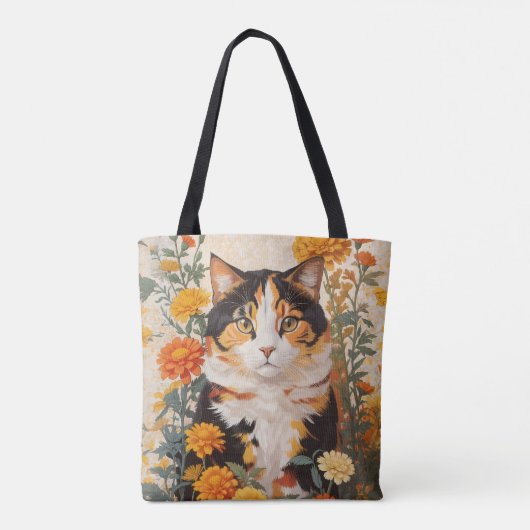 Mooie Calico kat met goudsbloem bloemen Tote Bag (Achterkant)