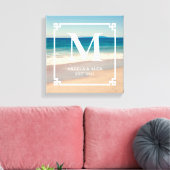 Mooie Californische strandfoto met monogram trouwk Canvas Afdruk (Insitu (Woonkamer))