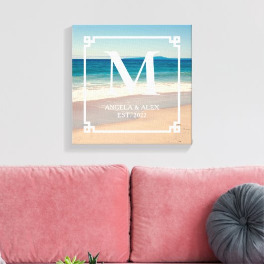 Mooie Californische strandfoto met monogram voor e Canvas Afdruk (Insitu (Woonkamer))