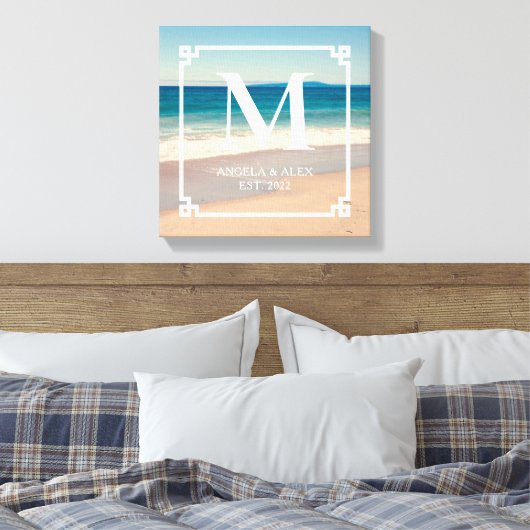 Mooie Californische strandfoto met monogram voor e Canvas Afdruk (Insitu (Slaapkamer))