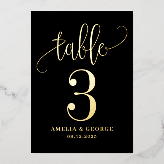 Mooie Calligrafie ECHTE FOLIE Tafelnummer Kaart (Voorkant)