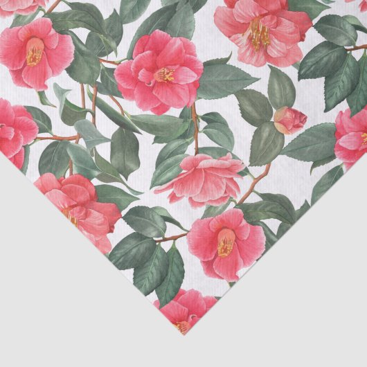 Mooie Camellia Flowers en Leaves Pattern Tissuepapier (Detail)