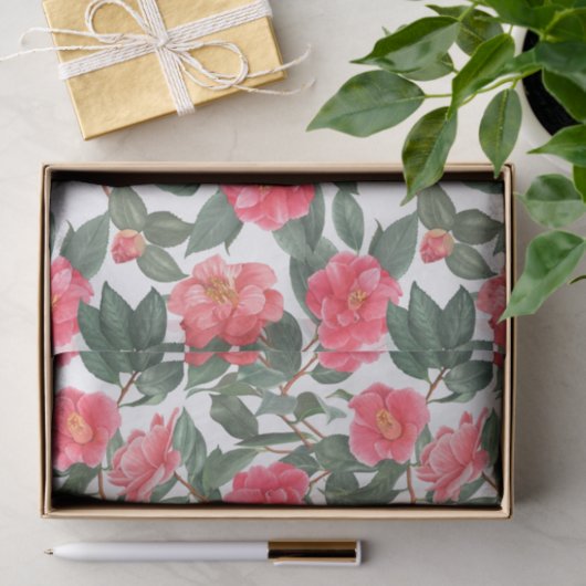Mooie Camellia Flowers en Leaves Pattern Tissuepapier (Geschenk)