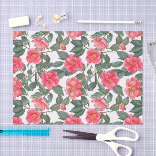 Mooie Camellia Flowers en Leaves Pattern Tissuepapier (Craft)