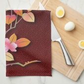 Mooie camellia tak theedoek (Quarter Fold)