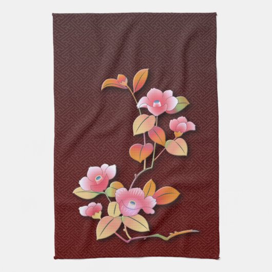 Mooie camellia tak theedoek (Verticaal)