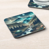 Mooie camping met bergen en tenten bier onderzetter (Linkerzijde)