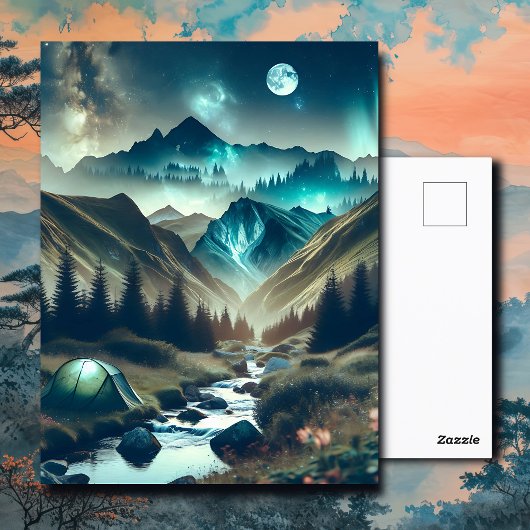 Mooie camping met bergen en tenten briefkaart