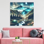 Mooie camping met bergen en tenten canvas afdruk (Insitu (Woonkamer))