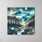 Mooie camping met bergen en tenten canvas afdruk (Voorkant)