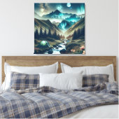 Mooie camping met bergen en tenten canvas afdruk (Insitu (Slaapkamer))