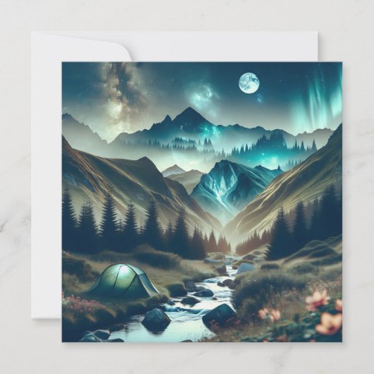 Mooie camping met bergen en tenten kaart (Voorkant)