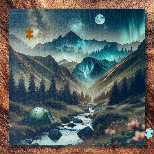 Mooie camping met bergen en tenten legpuzzel