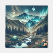 Mooie camping met bergen en tenten magneet (Voorkant)