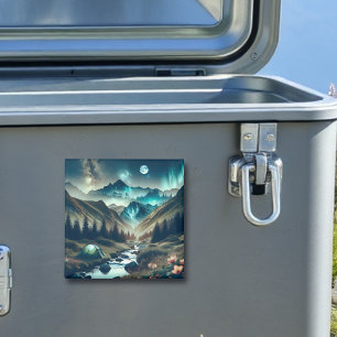 Mooie camping met bergen en tenten magneet