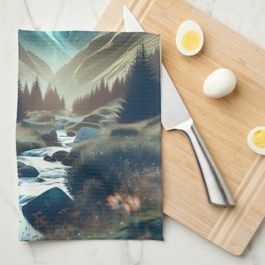 Mooie camping met bergen en tenten theedoek (Quarter Fold)