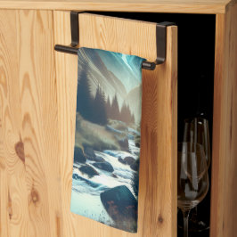 Mooie camping met bergen en tenten theedoek